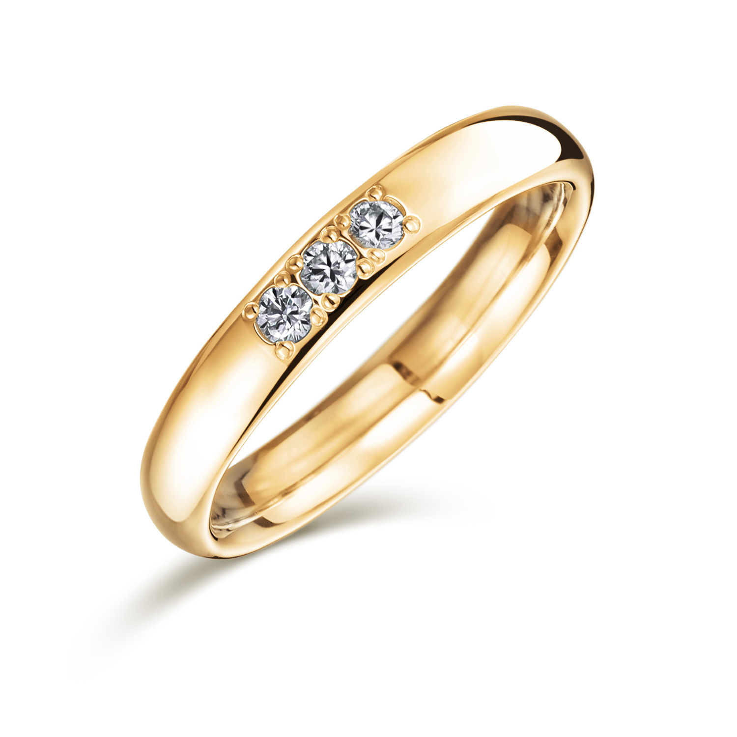 結婚指輪No1（鍛造）3.0 ダイヤモンド3個 ゴールド(幅3.0mm / K18)ラウンドリング・甲丸 | 結婚指輪の通販 | 山梨・甲府の