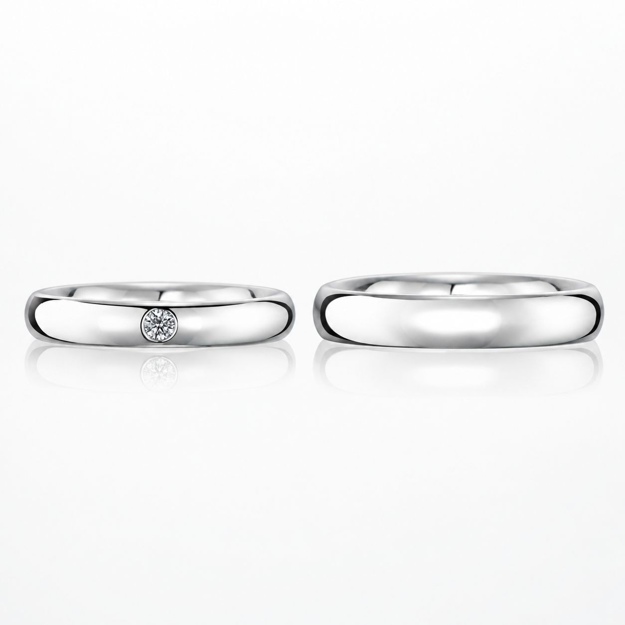 結婚指輪 No1 女性用3.0mm ダイヤ入りと男性用3.5mm プラチナ ペアリング
