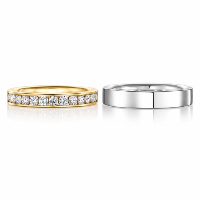 K18イエローゴールドのエタニティリングとプラチナの結婚指輪　鹿児島県のお客様