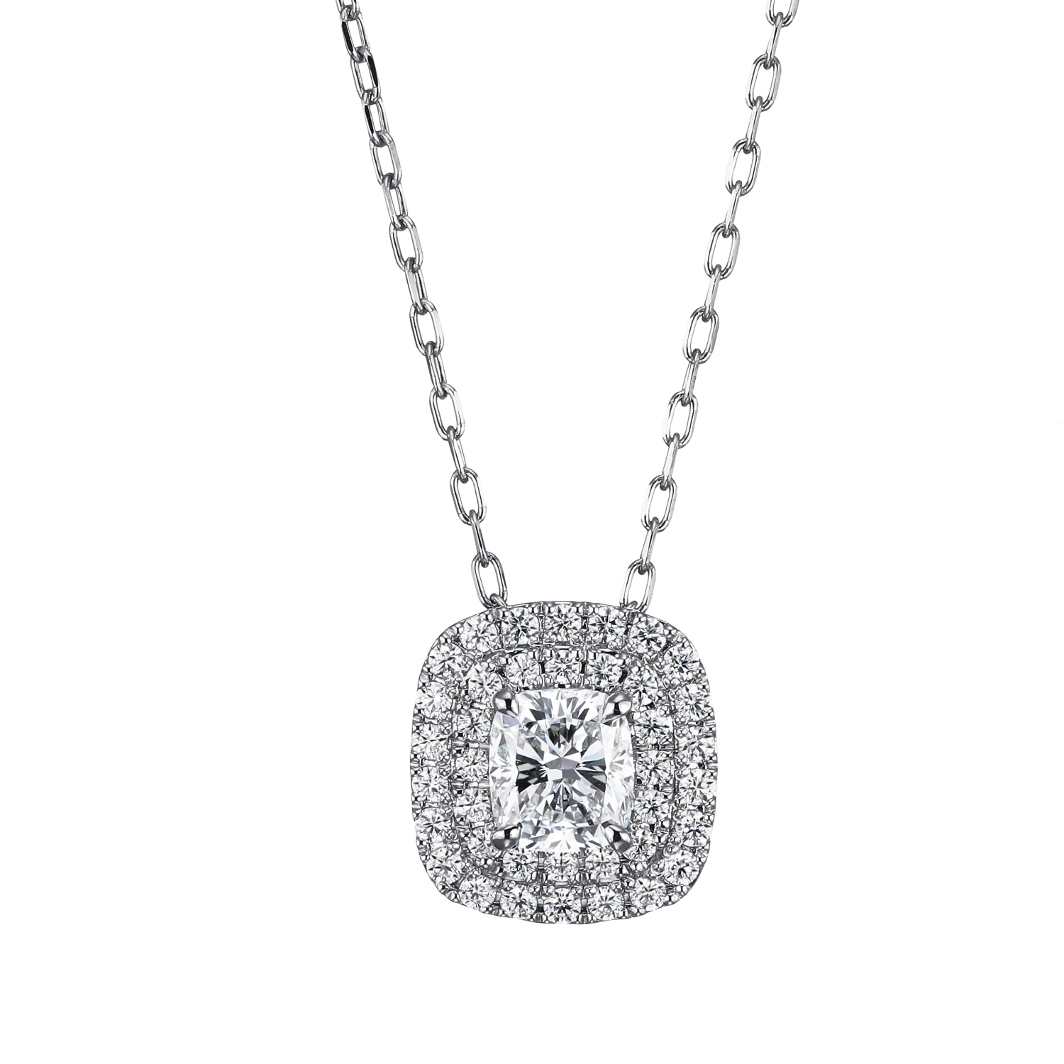 愛知県のお客様 クッションカット 0.50ct D VVS1 ペンダント ダイヤモンドを2重に巻いた豪華なペンダントです。 | オーダーメイド