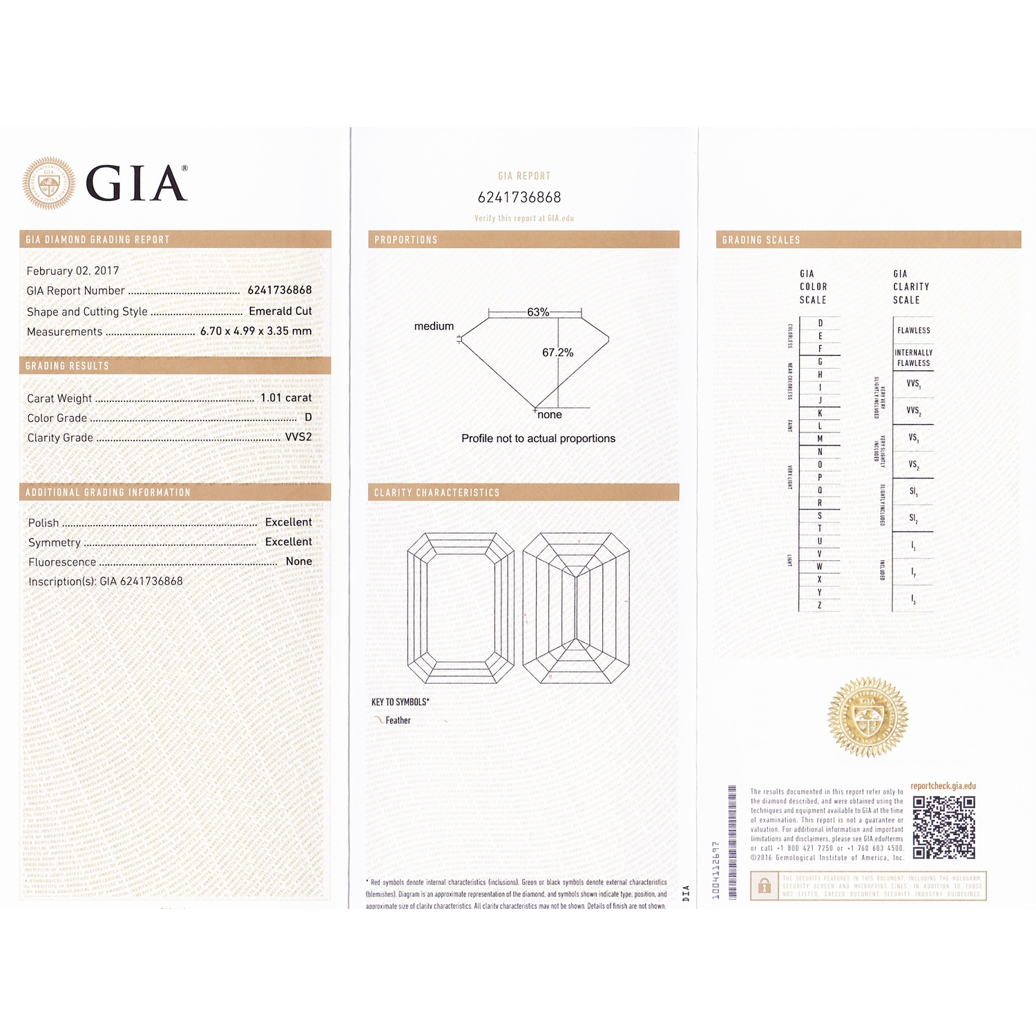 1カラット エメラルドカット 1.01ct D VVS2 GIA 鑑定書付き 