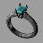 エメラルドカット婚約指輪 CAD図面 斜め